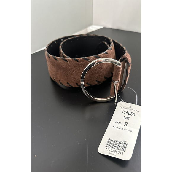 NWT Carlisle Brown Suede Genuine Leather Wide Belt western Boho Whipstitch sz S - Picture 3 of 7